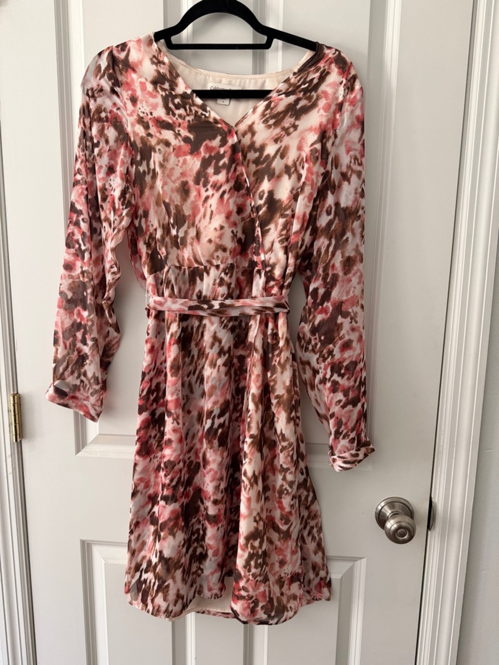Coldwater Creek Floral Pink and Brown Wrap Dress with Belt. Size 4